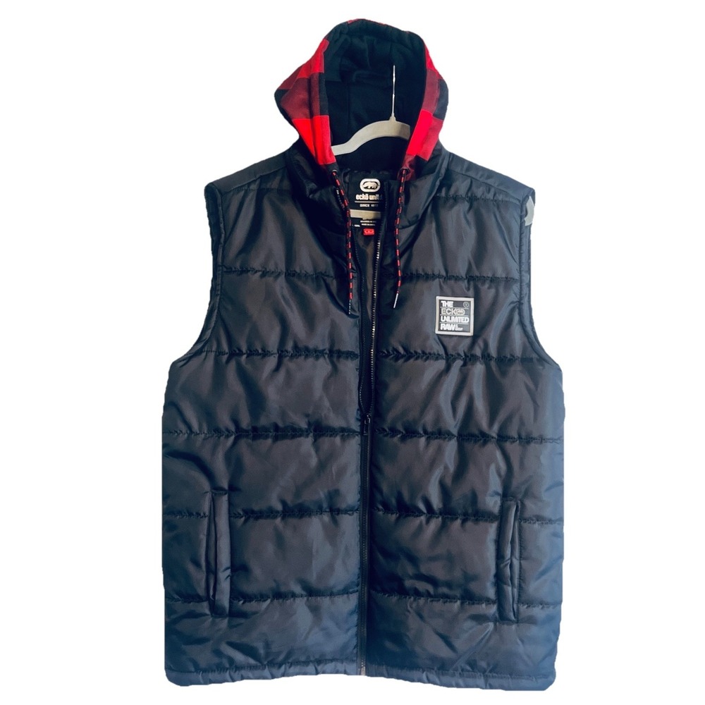 Ecko Unltd. Puffer Vest Lg Black Full Zip Up Quilted Sleeveless Y2K Raw & Uncut